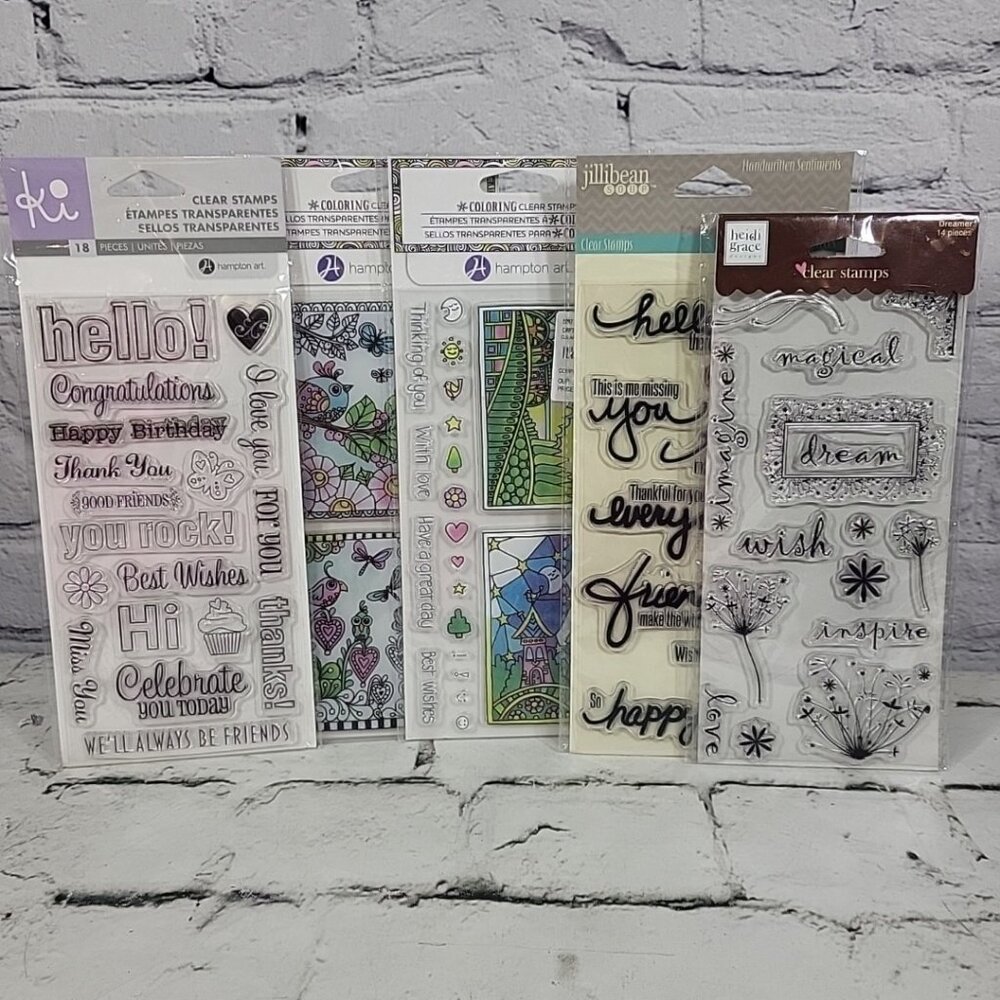 Clear‎ Cling Stamps Assorted Lot Of 5 Packs Words Sayings Plants Doodles